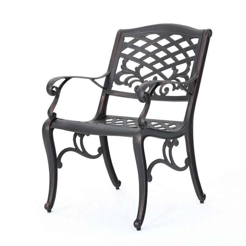 Toni Outdoor Armchair, Scrolled Lattice Pattern, Cabriole Legs Copper Metal - Benzara image number 2