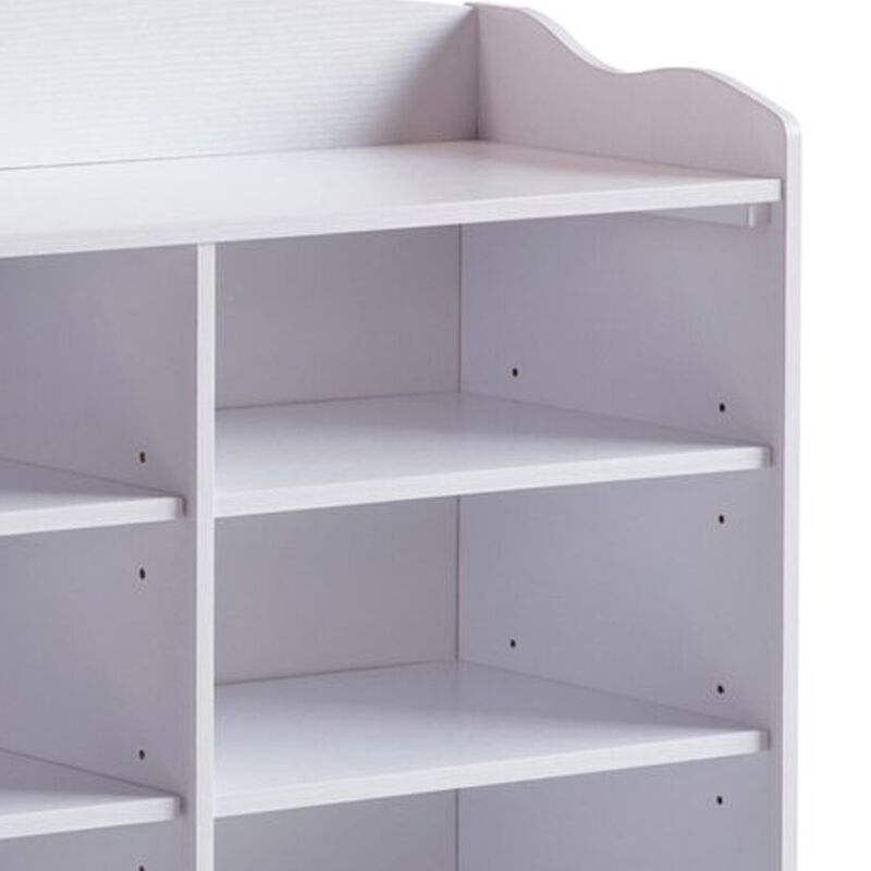 Hale Shoe Bench, 48 Inch Top, 9 Open Compartments, Modern White Finish - Benzara