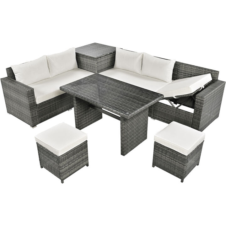 Merax Outdoor 6-Piece All Weather PE Rattan Sofa Table Set
