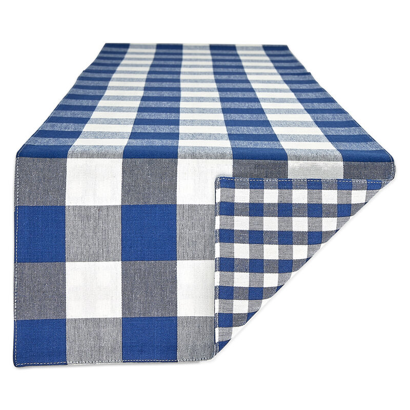 14" x 108" Blue and White Gingham Buffalo Checkered Rectangular Table Runner image number 1