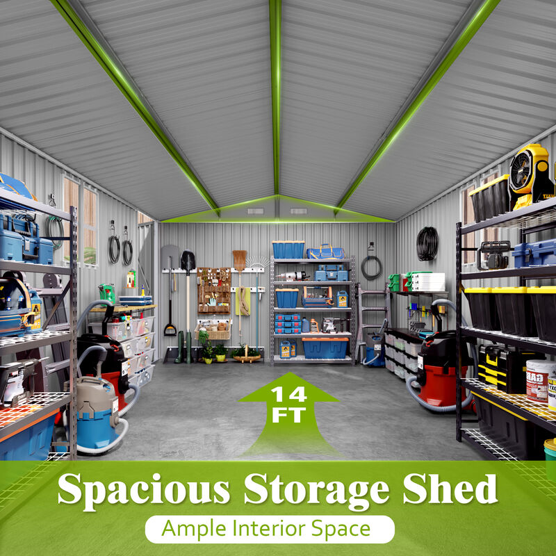 10x14 FT Outdoor Metal Storage Shed with Three Lockable Doors and Clear Window image number 7
