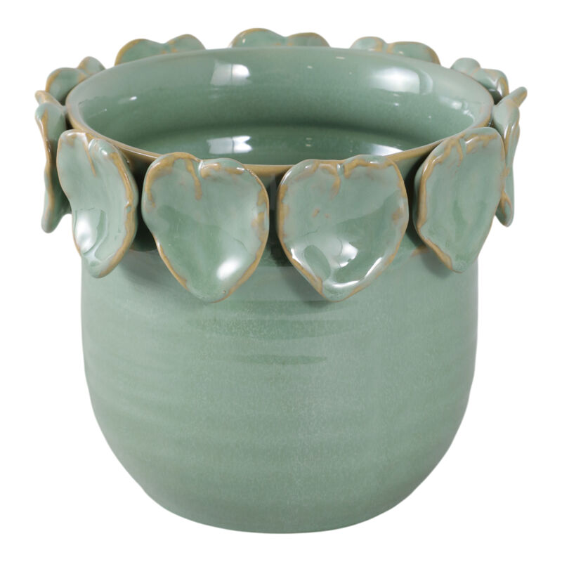6" Leaf Applique Planter, Green image number 0