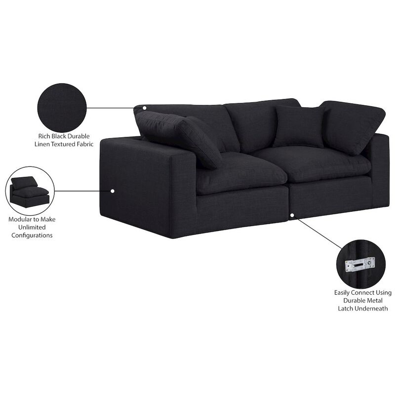 Meridian Furniture Comfy Black Linen Textured Fabric Modular Sofa