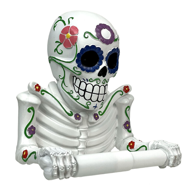 Smelly Skelly White Day of the Dead Sugar Skull Toilet Tissue Holder image number 1