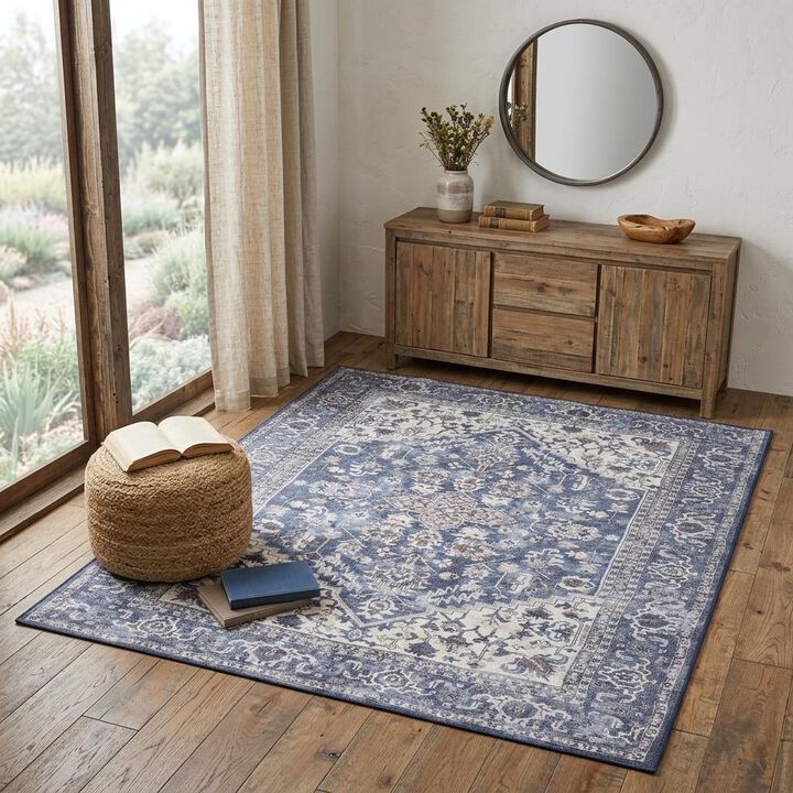 HomeRoots Floral Medallion Power Loom Distressed Area Rug