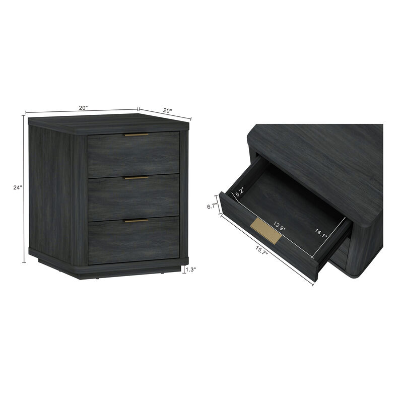 Evelyn Narrow 3-Drawer Nightstands in Dark Gray (Set of 2)