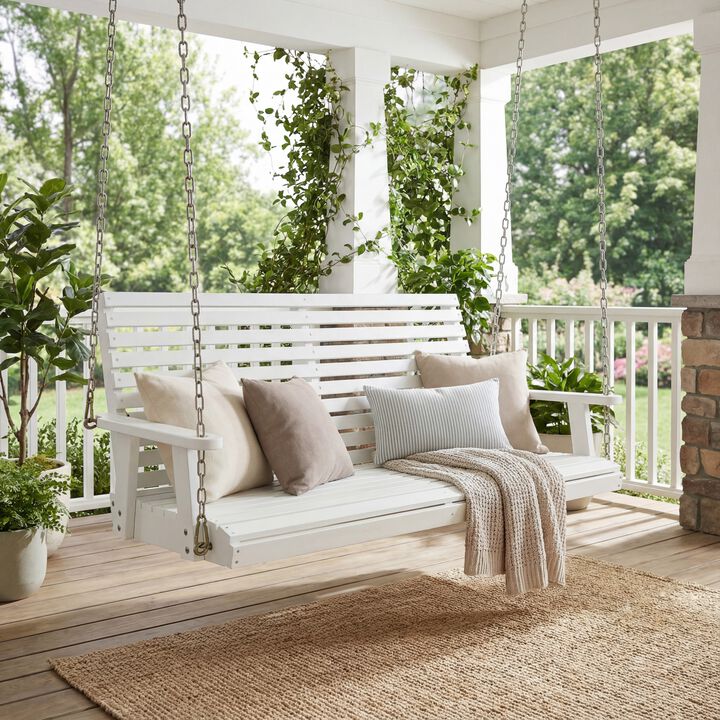 Natura Coastal Farmhouse Slate-Back Acacia Wood Outdoor Porch Swing