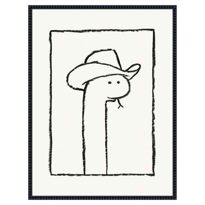 Squiggles the Snake In a Stetson by Anyone Can Yeehaw Framed Canvas Wall Art