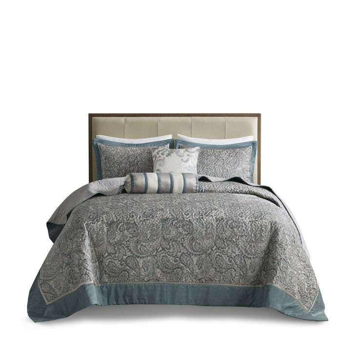 Gracie Mills Thornton 5-Piece Reversible Jacquard Bedspread Set with Throw Pillows