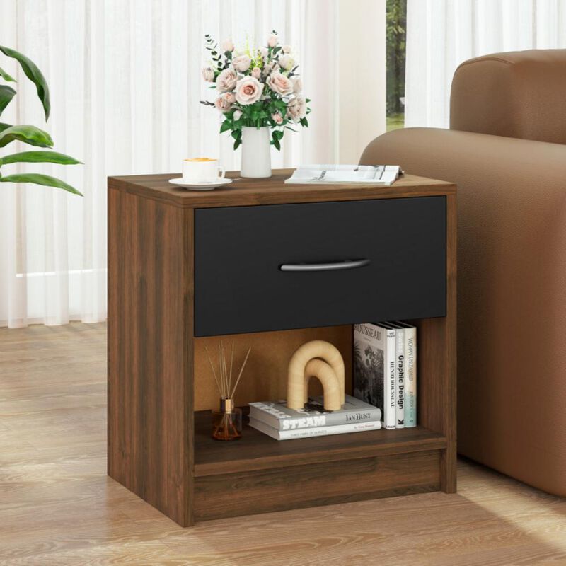 Hivvago Bedside Table Nightstand with Drawer and Open Storage Shelf