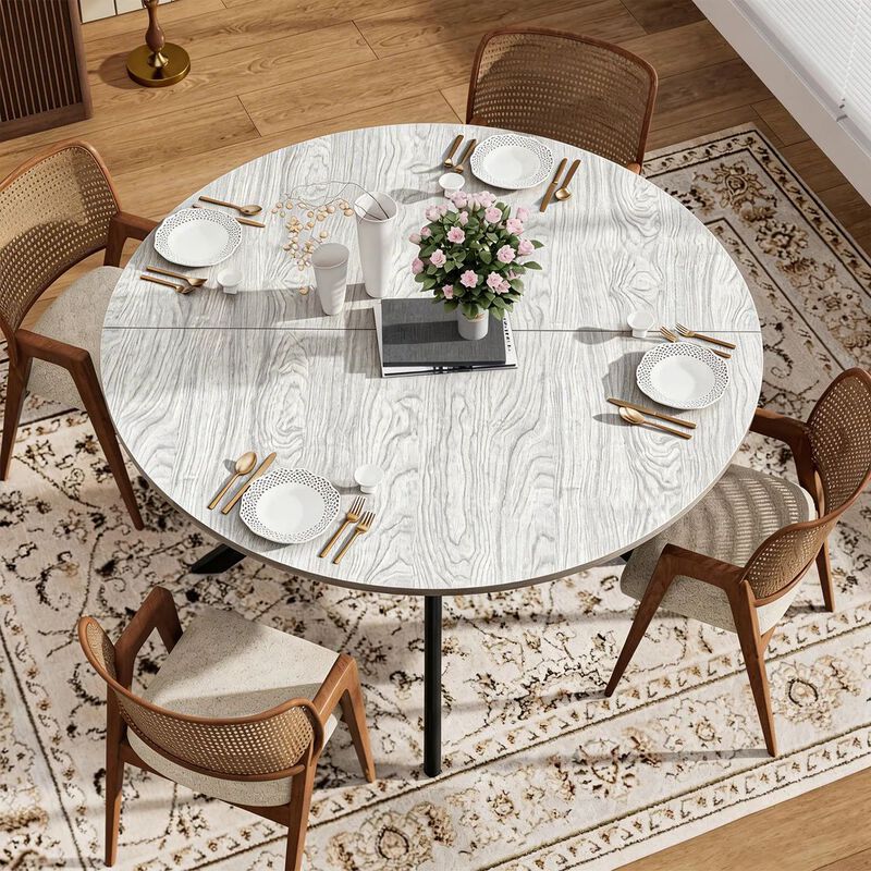 Envelor Round Solid Wood Dining Table with Metal Legs image number 3