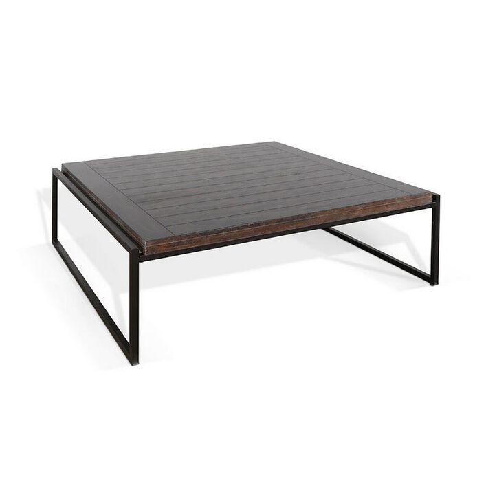 Lery Coffee Table, Dark Brown 50 Inch Square Wood Top, Black Metal