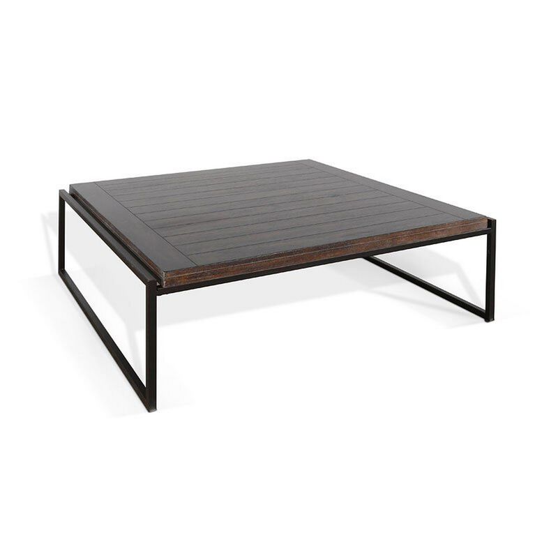Lery Coffee Table, Dark Brown 50 Inch Square Wood Top, Black Metal