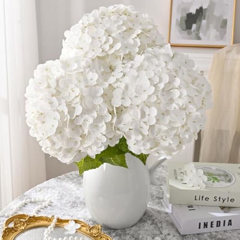3 Piece White Artificial Hydrangea Flower Stems Touch Wedding Centerpiece Decor image number 3