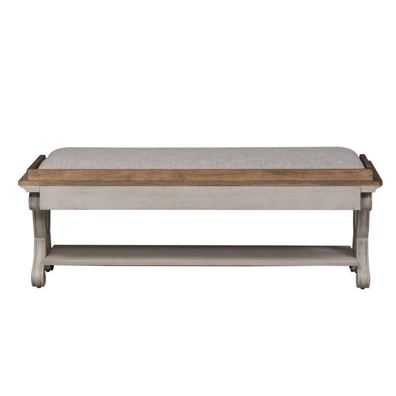 Liberty Furniture Farmhouse Reimagined Bed Bench in Antique White w/ Chestnut Top image number 3