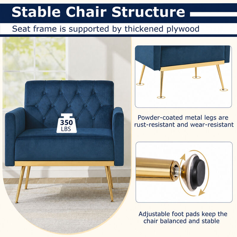 Modern Upholstered Accent Chair with Velvet Fabric and Button Tufted Back for Living Room image number 3