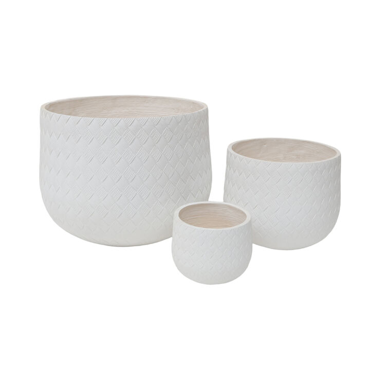 WOW PIONEER Set of 3 Assorted Sizes Round Magnesium Oxide Planters with Drainage Holes, for Indoor Outdoor Home Garden Patio Balcony Porch Plant Display