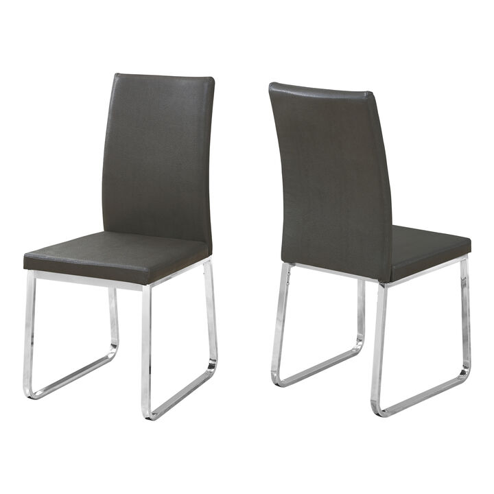 Monarch Specialties I 1094 Dining Chair, Set Of 2, Side, Upholstered, Kitchen, Dining Room, Pu Leather Look, Metal, Grey, Chrome, Contemporary, Modern