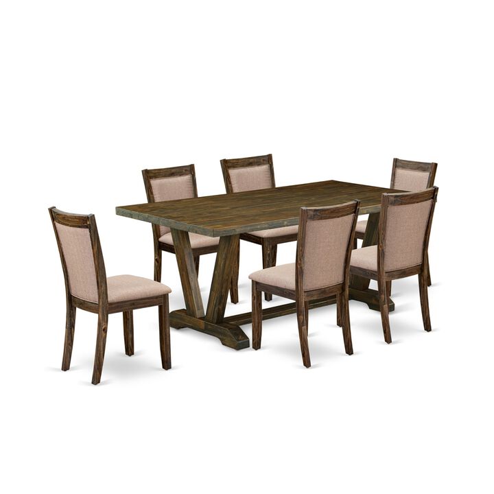 East West Furniture V777MZ716-7 7Pc Dining Set - Rectangular Table and 6 Parson Chairs - Multi-Color Color