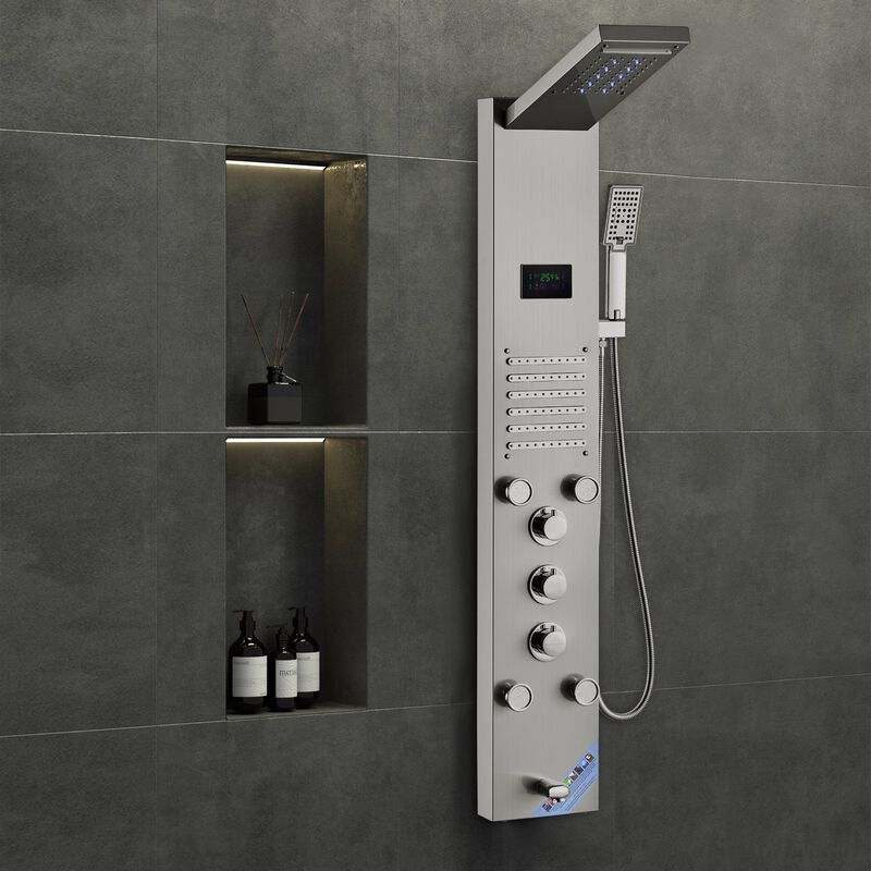 Stainless Steel Shower Panel Tower with 6 Shower Modes, Handheld, Tub Spout-Silver image number 1