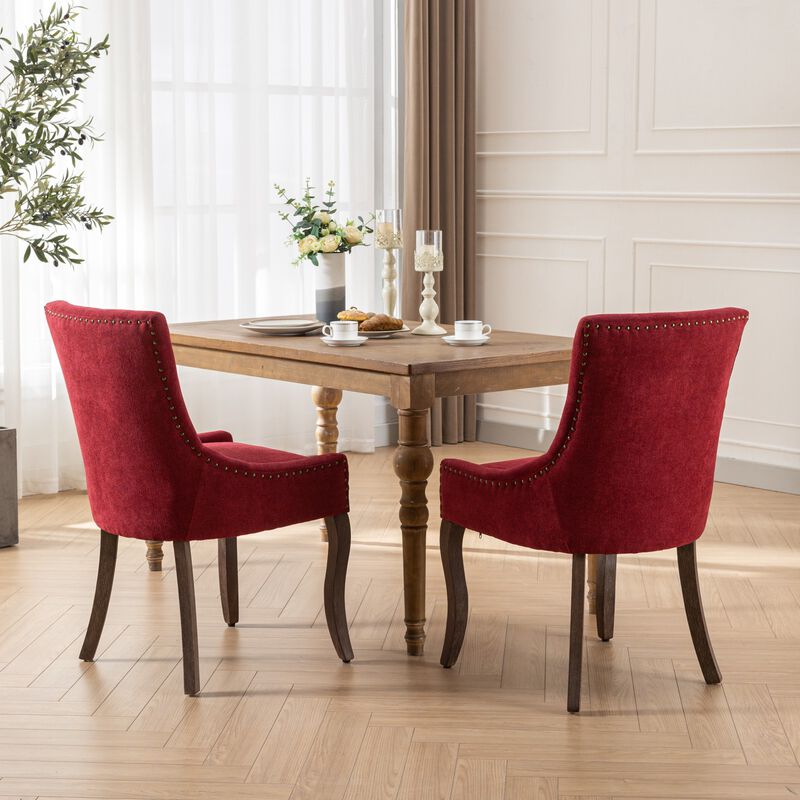 Whisen 2-Piece 22.8inch Upholstered Dining Chairs, Thickened Fabric Solid Wood Legs Bronze Nailhead for Kitchen Dining Room image number 3