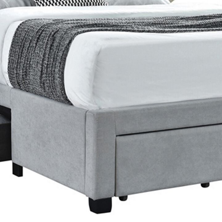 Fabric Upholstered Wooden Queen Size Bed with Bottom Drawers, Gray-Benzara