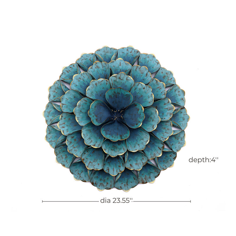 24" Rosette Metal Floral Wall Art Decor, Teal Blue image number 9