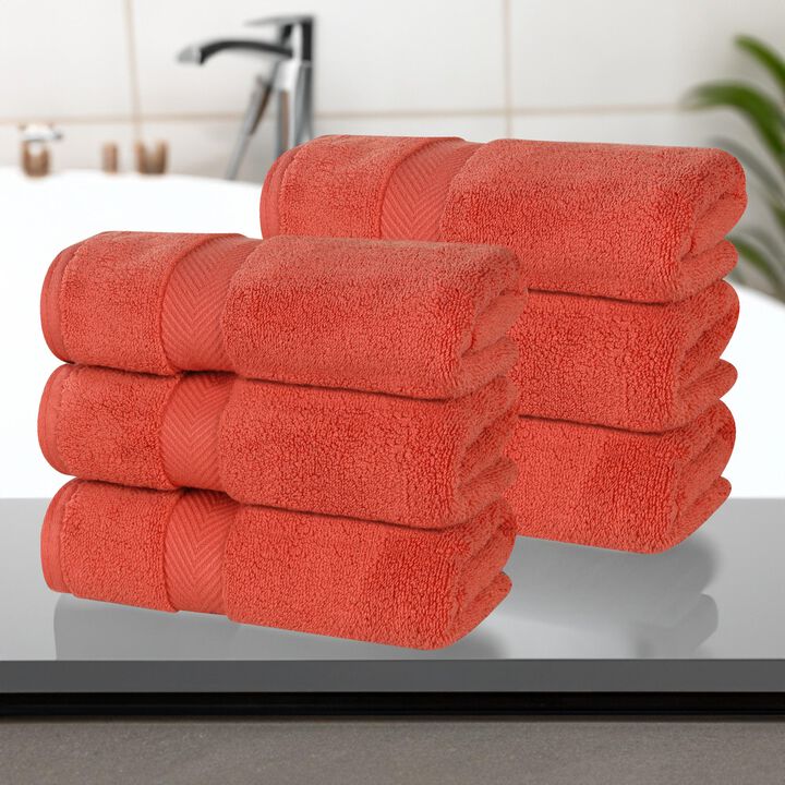 6 Piece Hand Towel Set in Zero Twist Cotton for Bathroom and Guest Use