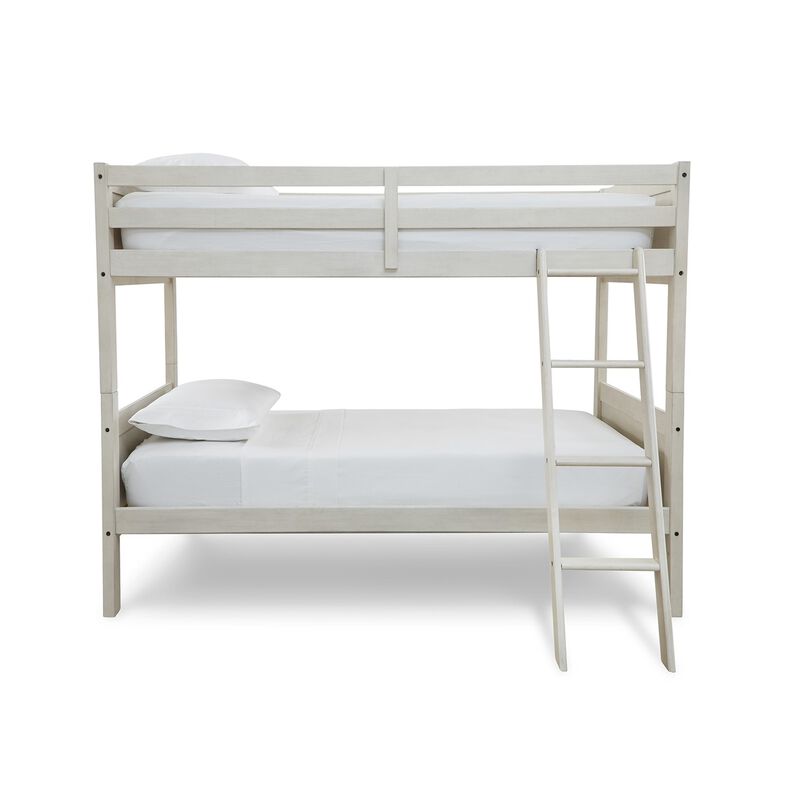 Lea Twin Size Bunk Bed, Wooden Ladder, Traditional Crisp White image number 2
