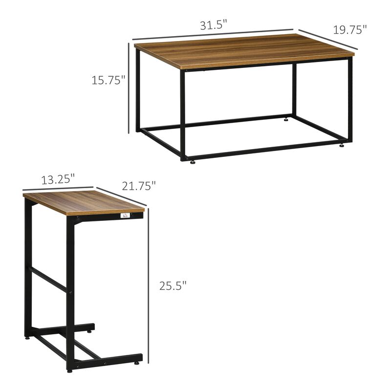 Industrial Living Room Set: 2 Nesting Tables with Metal Frame