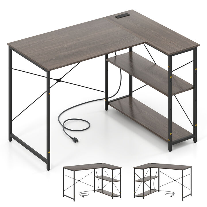 L-Shaped Reversible Corner Desk with Adjustable Storage Shelves for Home Office