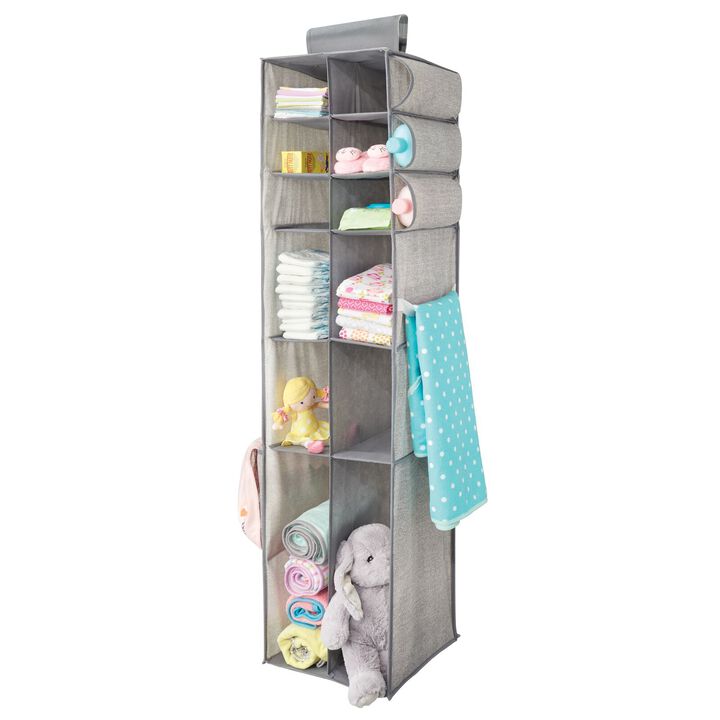 mDesign Fabric Nursery Hanging Organizer with 12 Shelves/Side Pockets - Gray