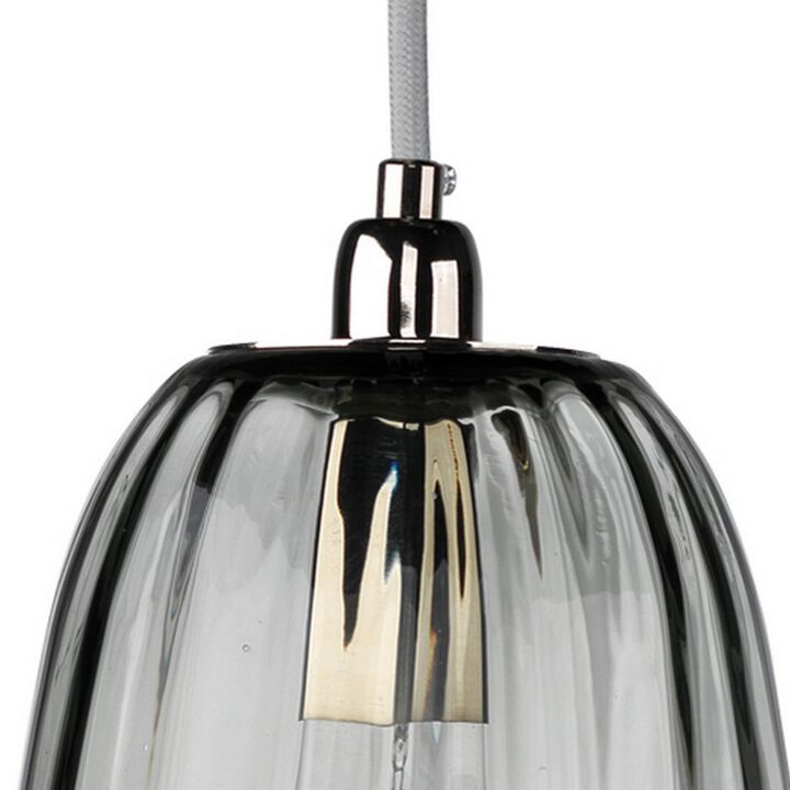 Pendant Light with Glass Body and Ribbed Details, Gray-Benzara