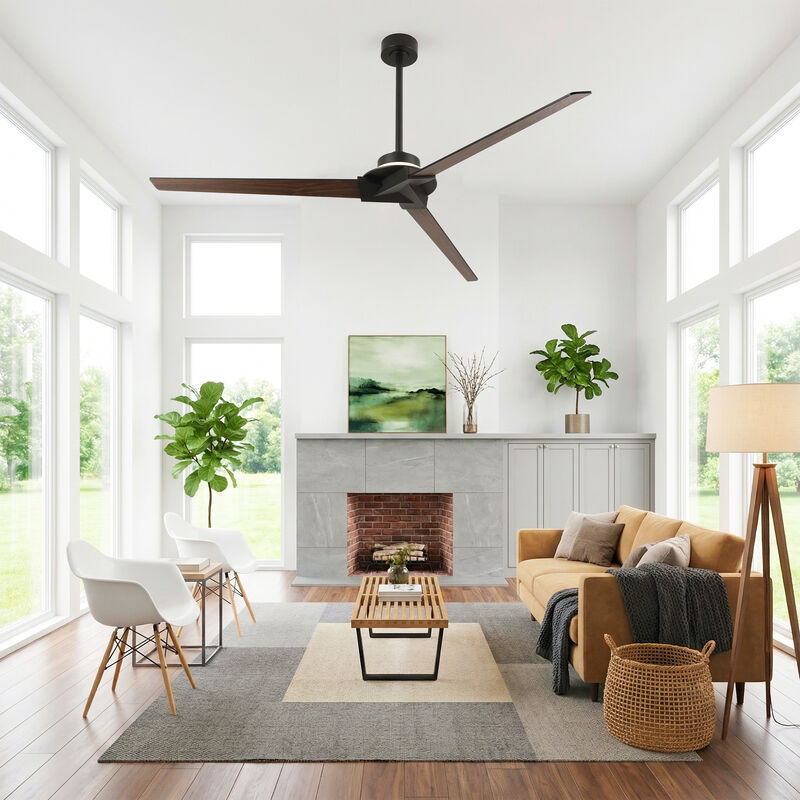 70" Modern Black Reversible Dimmable Large Ceiling Fan with Light and Remote image number 4