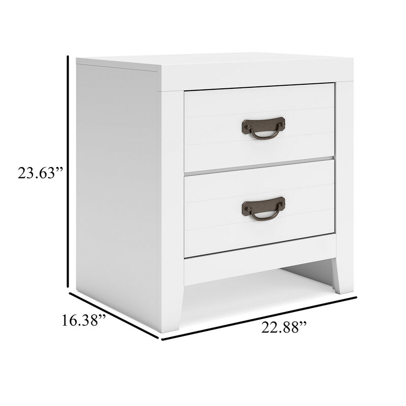 Feo Bedside Nightstand, 2 Drawers, White Okoume Finish, Solid Hardwood - Benzara