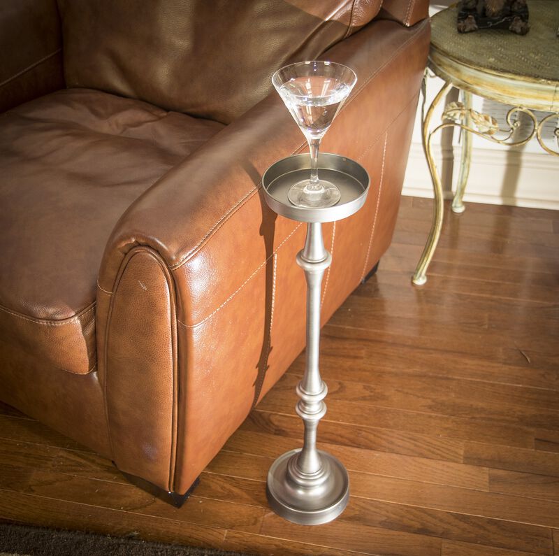 Hivvago Brushed Silver Finish Drink Size Accent Table