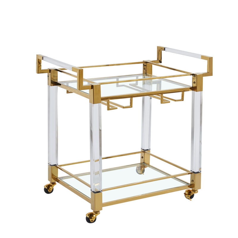 Contemporary Chrome Bar Serving Cart Tempered Glass Metal Frame (Gold) TC-14 image number 1