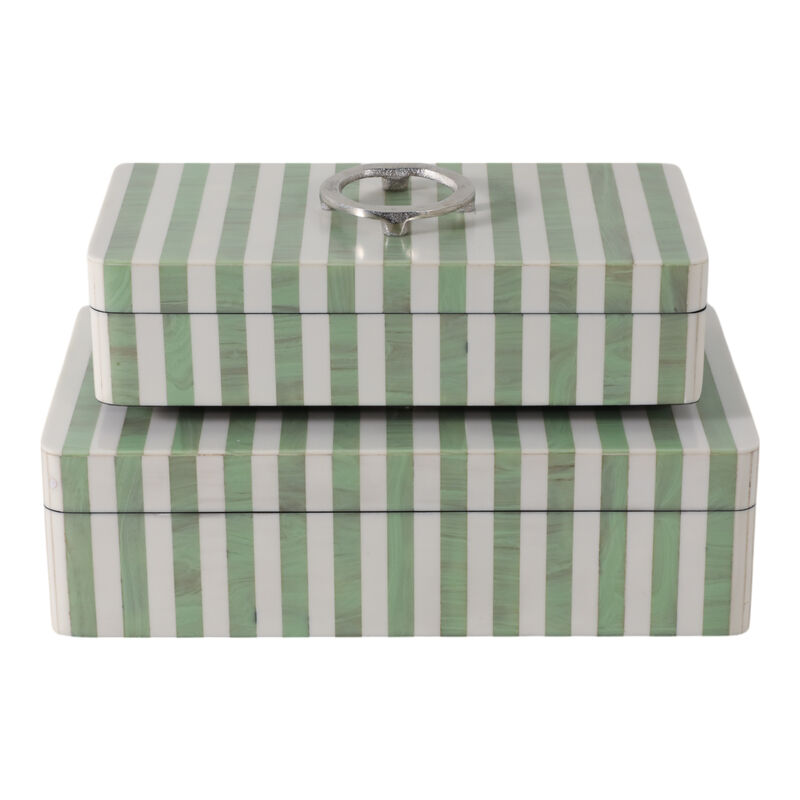 S/2 12/14? Strpd Resin Boxes W/ Hardware, Grn/ivry image number 4