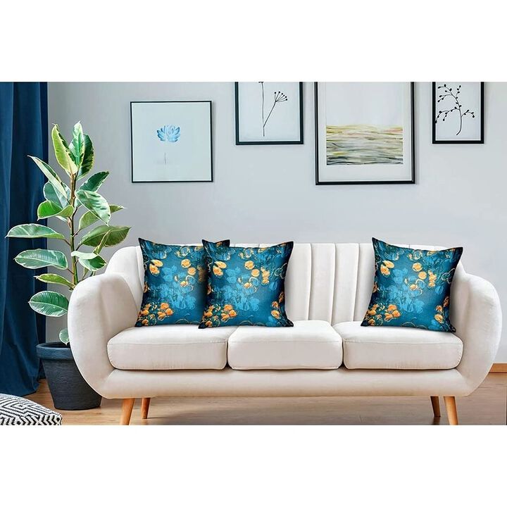 Plutus Brands Bronze Blossom Blue Floral Luxury Throw Pillow