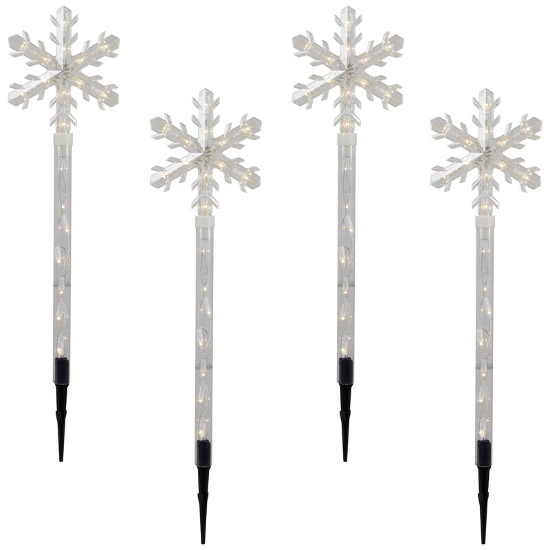 4ct Snowflakes Christmas Pathway Marker with Lawn Stakes - Clear Lights image number 0