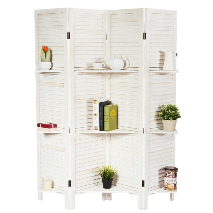 Hivvago 4 Panel Folding Room Divider Screen with 3 Display Shelves
