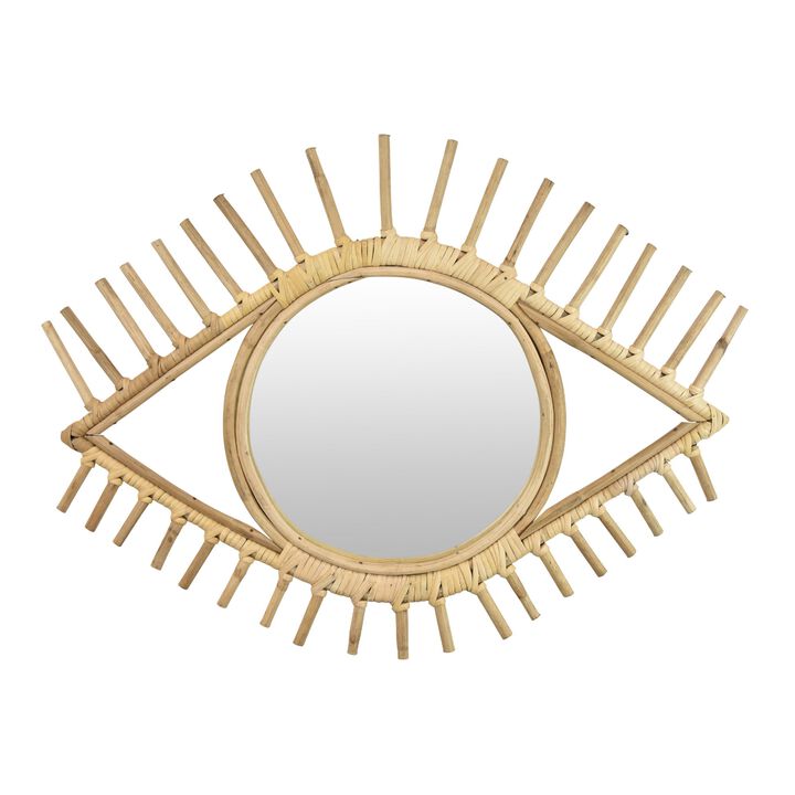Greta Eye-Shaped Wall-Mounted Mirror, Sunburst Frame, Natural Fiber