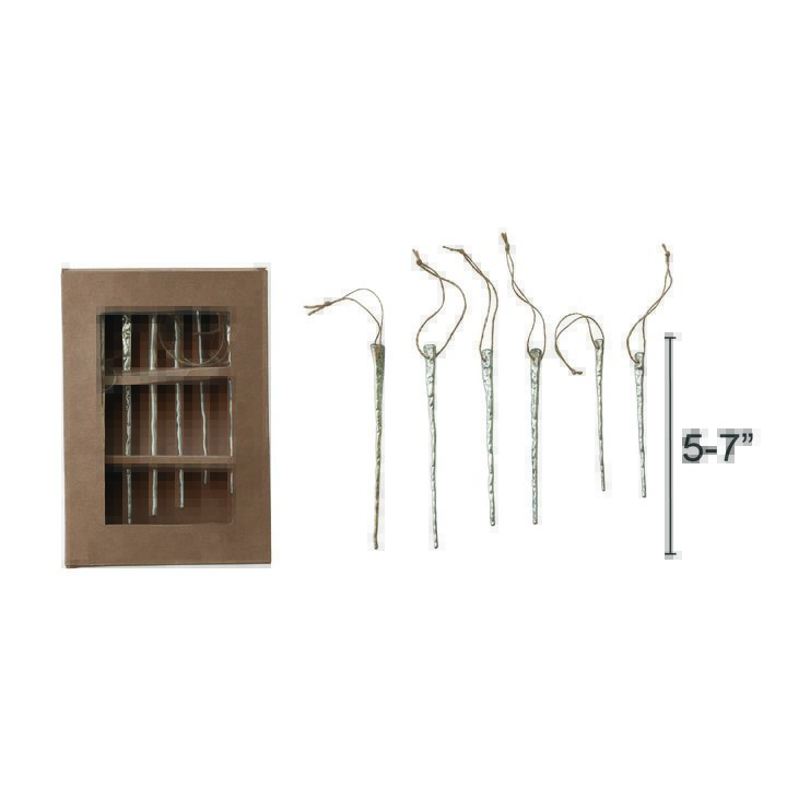 6-Piece Mercury Glass Icicle Ornament Set, Silver