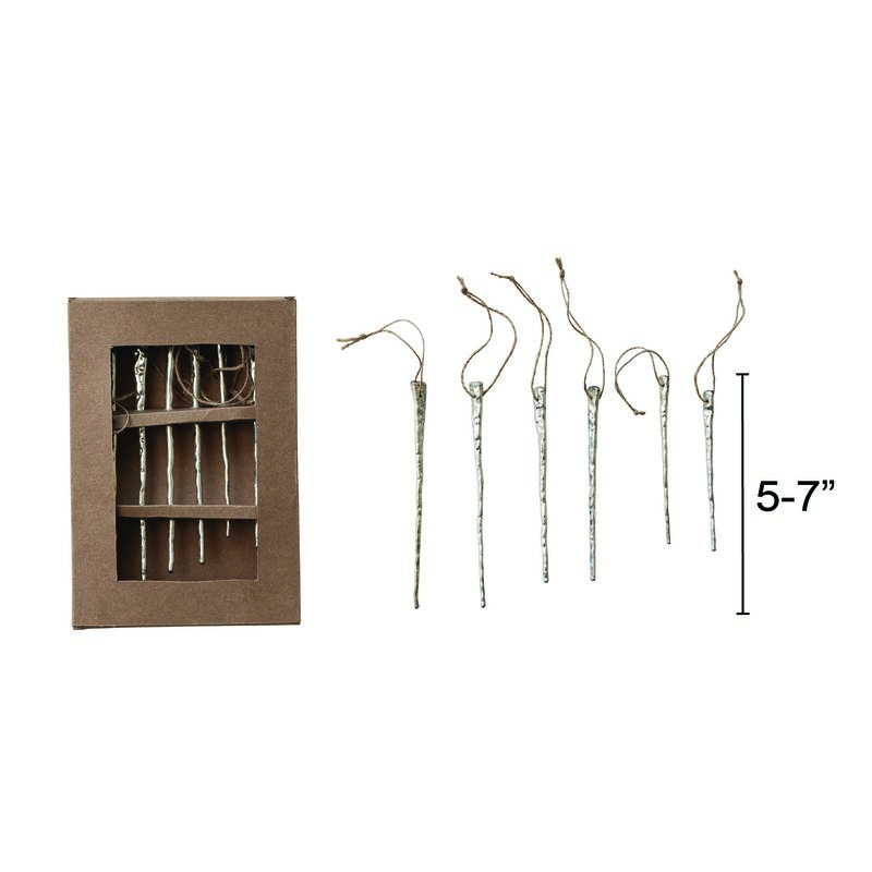 6-Piece Mercury Glass Icicle Ornament Set, Silver image number 1