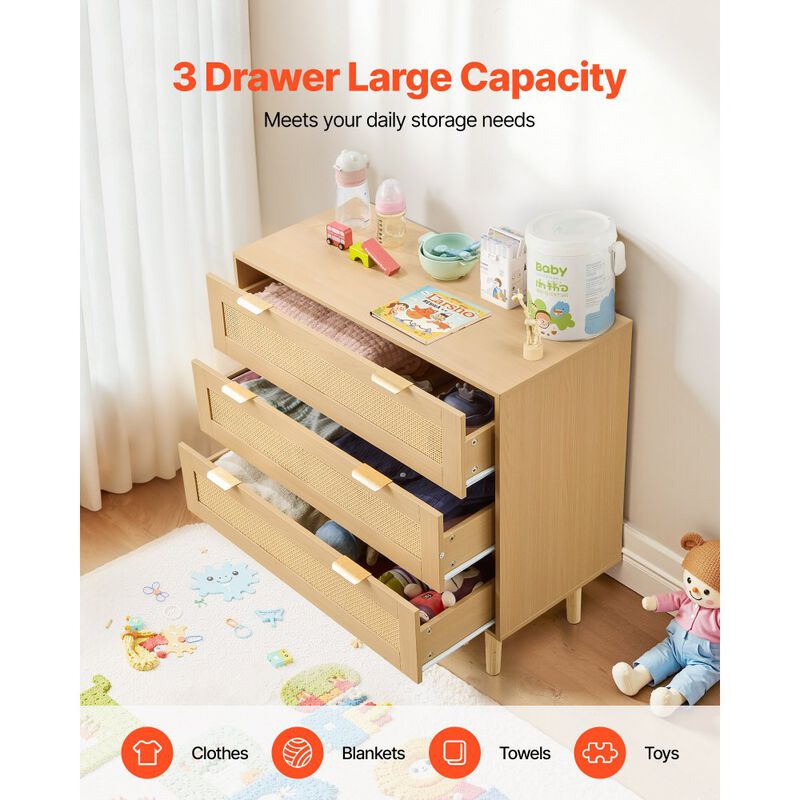 Modern Rattan 3 Drawer Dresser for Bedroom Storage Organizer image number 6