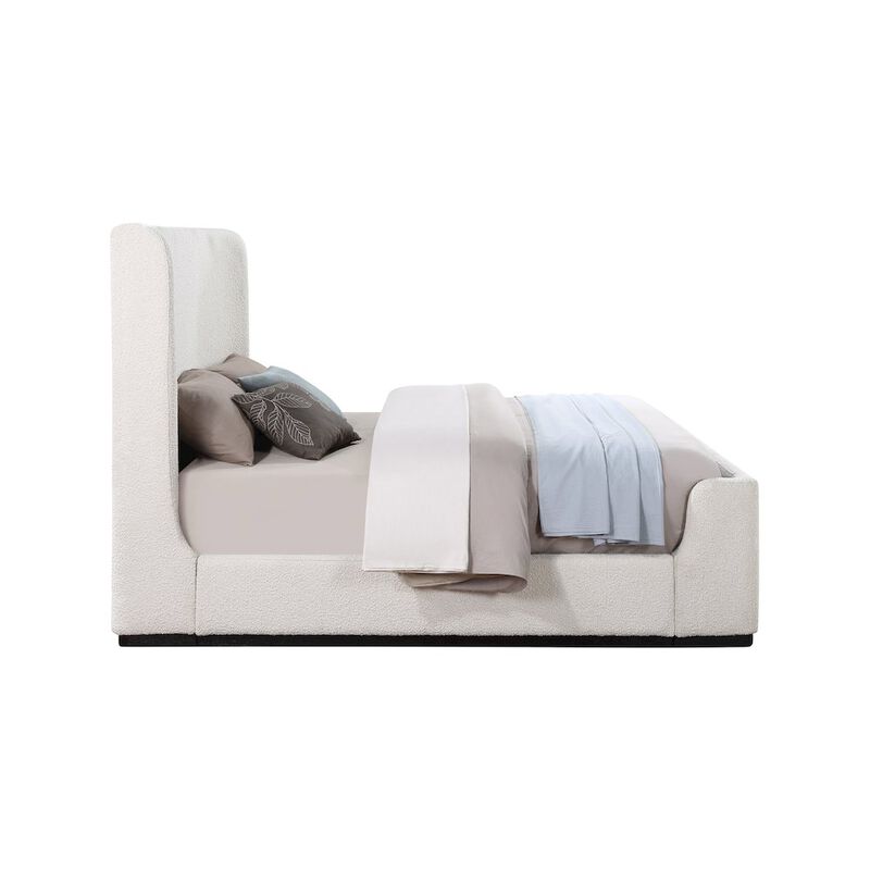 Meridian Furniture Oliver Cream Boucle Fabric Queen Bed