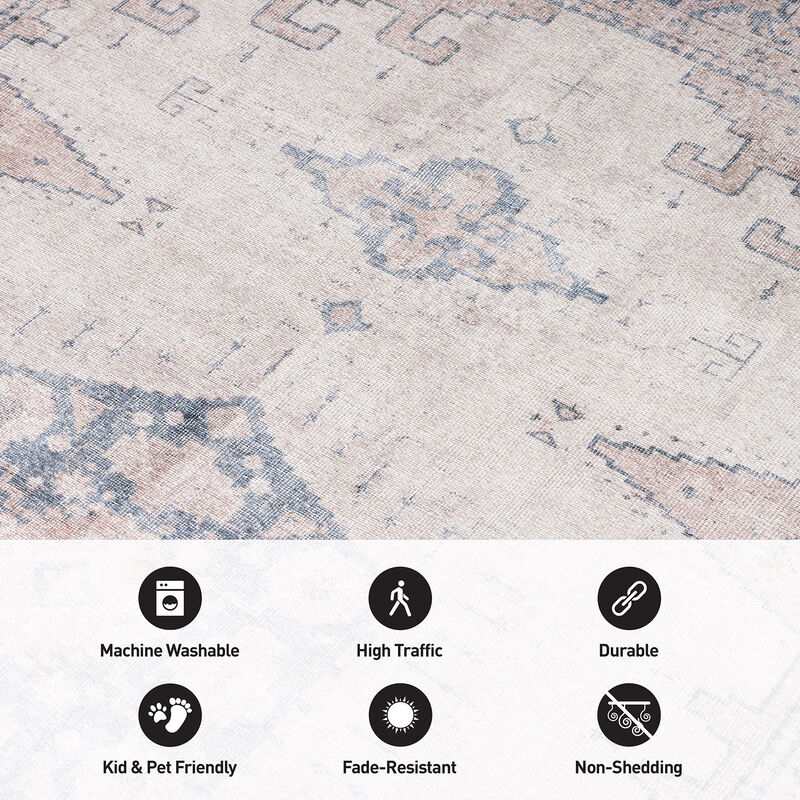 World Rug Gallery Vintage Bohemian Machine Washable Non Slip Area Rug:  Medallion,  Flat Pile,  Stain-Resistant image number 4