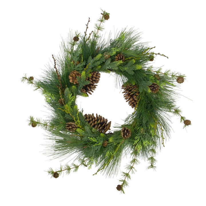 28" Long Needle and Pine Cones Artificial Christmas Wreath - Unlit