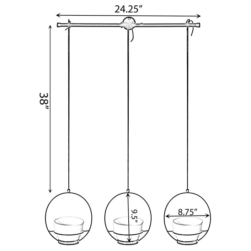 Decorative Metal Hanging Planter with Tree Pots for Flowers, White and Black