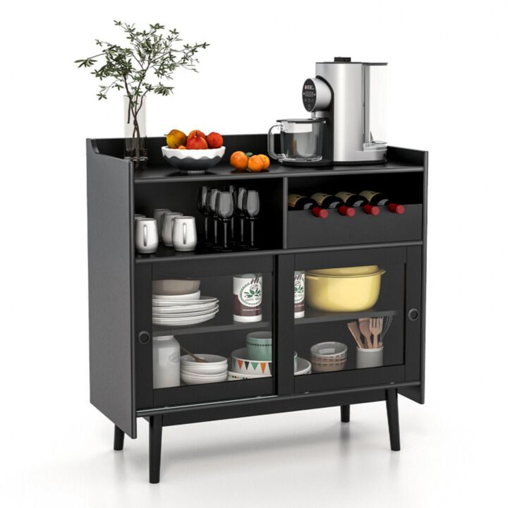 Hivvago Kitchen Buffet Sideboard with Wine Rack and Sliding Door-Black